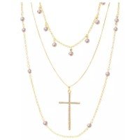 Mix Três Colares Cruz Feminino Folheado A Ouro 18k