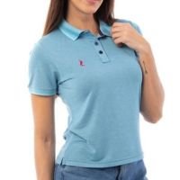 Camisa Polo Feminina Casual Poa Leve Gola Conforto Dia a Dia - Azul Claro+M