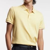 Polo em Algodão com Gola Lapela e Textura Canelada Amarelo