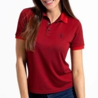 Camisa Polo Feminina Casual Poa Leve Gola Conforto Dia a Dia - Preto+Vermel