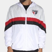 Jaqueta Corta-Vento São Paulo Print Masculina - Branco+Vermelho