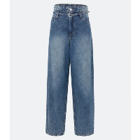 Calça Baggy Jean Dirty Washed Com Cintinho Azu