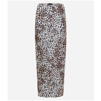 Saia Midi Em Cetim Com Estampa Animal Print Oncinha Bege