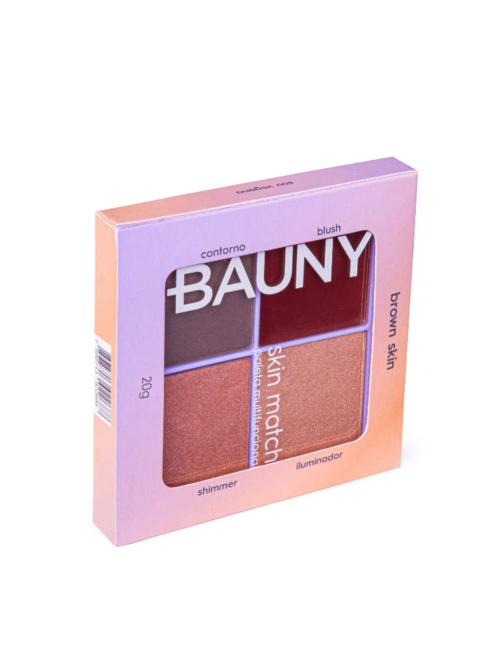 Paleta multifuncional Bauny Skin Match de 20g, ideal para contorno, blush, shimmer e iluminador. Suas cores versáteis são tendência na moda de beleza, oferecendo um acabamento impecável e radiante para todos os tons de pele.