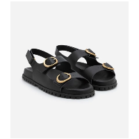 Sandália Rasteira Sport Sandal Em Couro Com Fivelas Preto