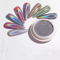 1 Pó Cromo Holografico Prata Metalizado Glitter Unhas Chrome