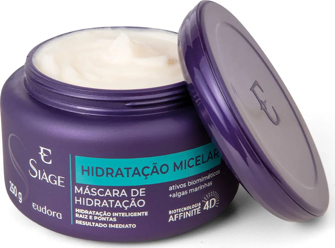 Máscara de Hidratação Micelar Siàge Eudora. Contém 250g, oferece hidratação inteligente da raiz às pontas com ativos biomiméticos e algas marinhas. Resultados imediatos para um cabelo saudável e bem nutrido. produtos de farmácia