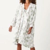 Robe Em Viscose Com Estampa Folhagem Branco