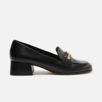 Loafer Preto Arezzo Couro Bloco Medalha