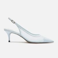 SCARPIN AZUL AREZZO TELA SALTO KITTEN SLINGBACK