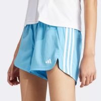 Short Adidas Pacer 3 Listras Feminino - Azul Claro+Branco