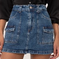 short saia cargo cintura alta com bolso azul médio