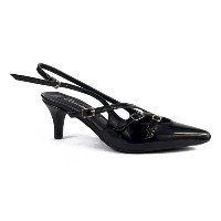 Sandalia Scarpin Salto Baixo Slingback Verniz Bico Fino