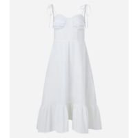 Vestido Midi Corsetado Em Tricoline Com Babado Na Barra Branco Neve