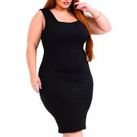 Vestido Plus Size Decote Reto Básico Tubinho Canelado