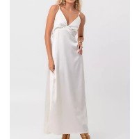 Vestido Acetinado Longo Slip Dress Offwhite Labrava