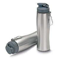 Garrafa Squeeze 750ml Aço Inox C/ Bico E Mosquetão - Cinza