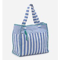 Bolsa de Praia Grande com Estampa Listrada e Tassel Azul