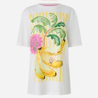 Camiseta Alongada em Algodão Estampa Banana e Coqueiro Off White