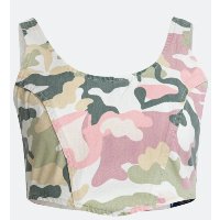 Blusa Cropped Sem Manga em Sarja com Estampa Camuflada Colorida Multicores