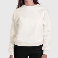 Moletom Gola Careca Feminino Algodão Liso Casual Inverno - Off White