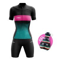 Conjunto Ciclismo Feminino Camisa WAY PRO Manga Curta e Bermuda GEL BIKE PE