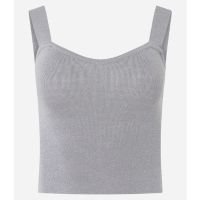 Blusa em Tricô sem Manga e com Fio Metalizado Cinza