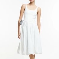 Vestido Balonê em Ribana com Decote Regata Branco