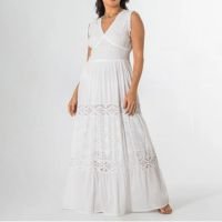 Vestido Longo Indiano Branco Lese Regata Decote V Bordado - Branco