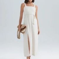 Vestido Midi Com Fenda Em Viscolinho - Off white XG - Off White