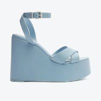 Sandália Azul Schutz Hilda Wedge Couro