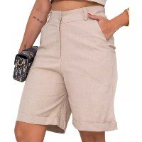 Bermuda Short Alfaiataria Feminina Moda Social Linho