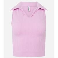 Blusa Cropped Sem Manga Seamless com Gola Polo Rosa