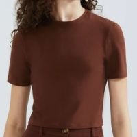 Blusa Marrom Hering Cropped Manga Curta Com Elastano