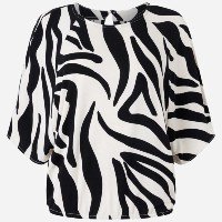 Blusa Manga Curta em Viscose com Estampa de Zebra Off White/Preto