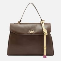 Bolsa Satchel Marrom Arezzo Couro Grande Bag Charm Nó