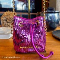 Bolsa Mini Bucket Paetê Holográfica Magenta - Luiza Barcelos