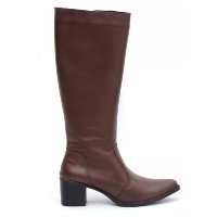 Bota Feminina Em Couro Cano Longo Bico Fino Elegante