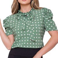 Blusa Camisa Evangélica Social Bolinha Poa Com Laço Princesa