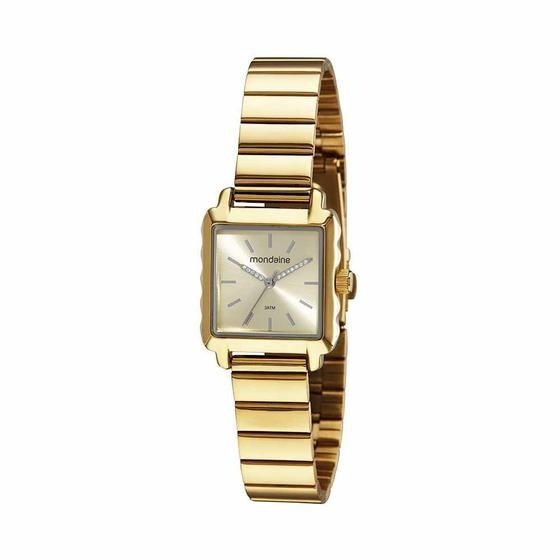 Relogio Feminino Mondaine dourado pequeno quadrado original classico social