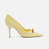 Scarpin Amarelo Couro Salto Fino Metal Silvia Braz