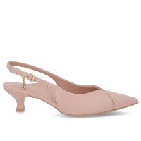 Slingback Rosa Salto Baixo Fino Couro