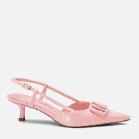 Scarpin Kitten Heel Salto Taça Baixo Brilho Verniz Tira Slingback Metal M e