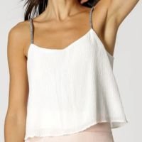 Blusa Plissada Com Alças De Strass - Off White