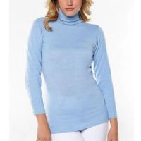 Blusa de Tricot Gola Alta Manga Longa Justa Sob Claro - Azul