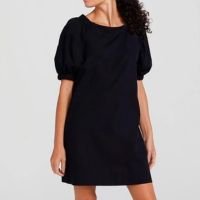 Vestido Curto Em Tecido De Algodão - Preto