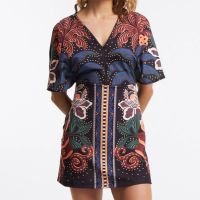 Vestido Curto em Malha de Viscose Estampa Floral Preto