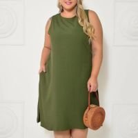 Vestido Feminino Plus Size Premium Viscolinho - Verde Militar