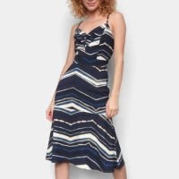 Vestido Influencer Midi Com Pregas Estampado - Azul