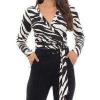 Blusa Feminina Manga Longa de Amarração Zebra White Premium